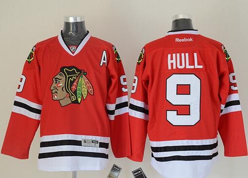 Blackhawks #9 Bobby Hull Red Stitched NHL Jersey