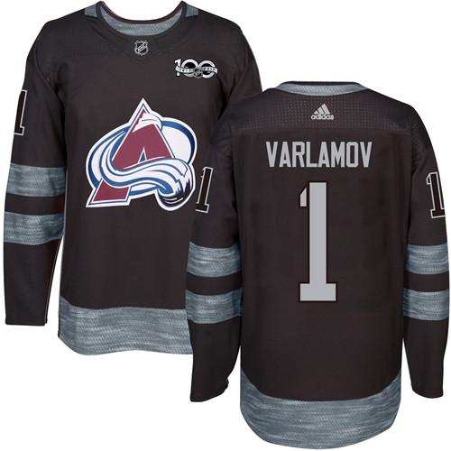 Avalanche #1 Semyon Varlamov Black 1917-2017 100th Anniversary Stitched NHL Jersey