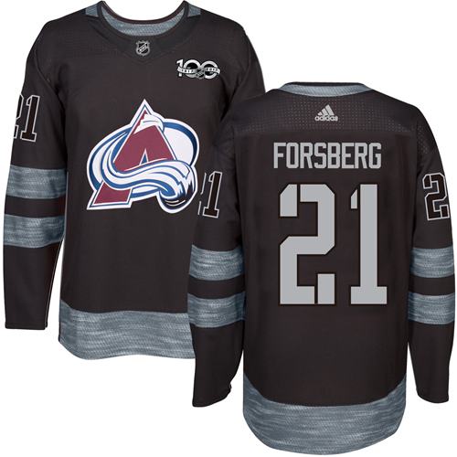 Avalanche #21 Peter Forsberg Black 1917-2017 100th Anniversary Stitched NHL Jersey