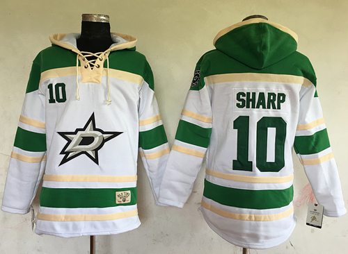 Stars #10 Patrick Sharp White Sawyer Hooded Sweatshirt Stitched NHL Jersey