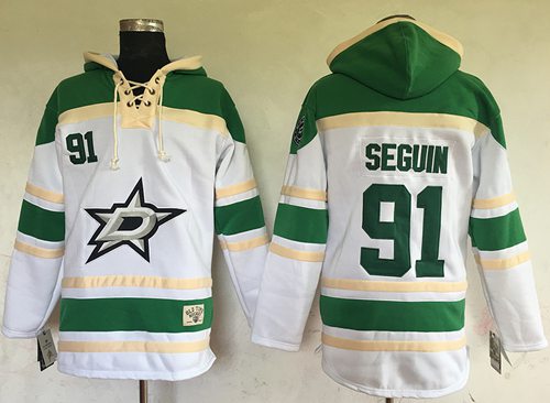Stars #91 Tyler Seguin White Sawyer Hooded Sweatshirt Stitched NHL Jersey