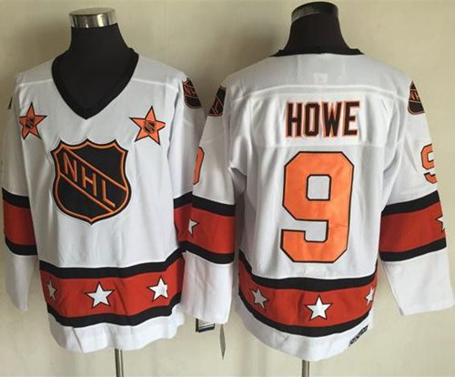 Red Wings #9 Gordie Howe White/Orange All Star CCM Throwback Stitched NHL Jersey