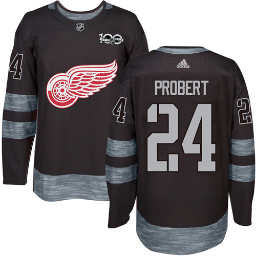 Red Wings #24 Bob Probert Black 1917-2017 100th Anniversary Stitched NHL Jersey