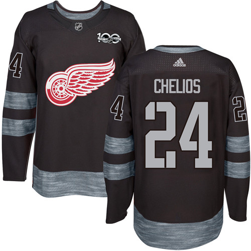 Red Wings #24 Chris Chelios Black 1917-2017 100th Anniversary Stitched NHL Jersey