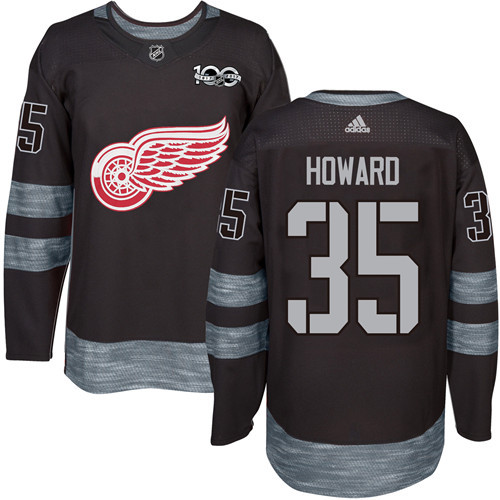 Red Wings #35 Jimmy Howard Black 1917-2017 100th Anniversary Stitched NHL Jersey