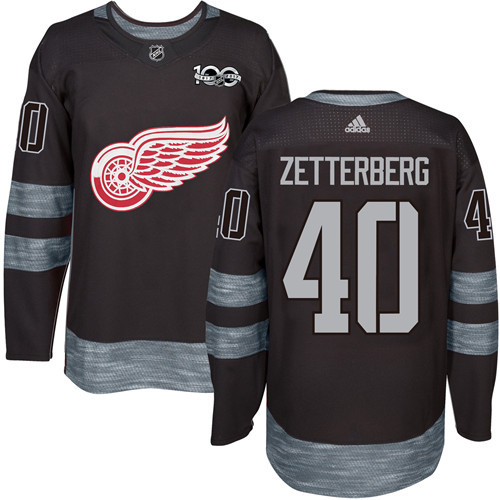 Red Wings #40 Henrik Zetterberg Black 1917-2017 100th Anniversary Stitched NHL Jersey