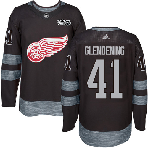 Red Wings #41 Luke Glendening Black 1917-2017 100th Anniversary Stitched NHL Jersey