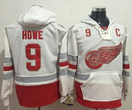 Red Wings #9 Gordie Howe White Name & Number Pullover NHL Hoodie