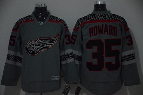 Red Wings #35 Jimmy Howard Charcoal Cross Check Fashion Stitched NHL Jersey