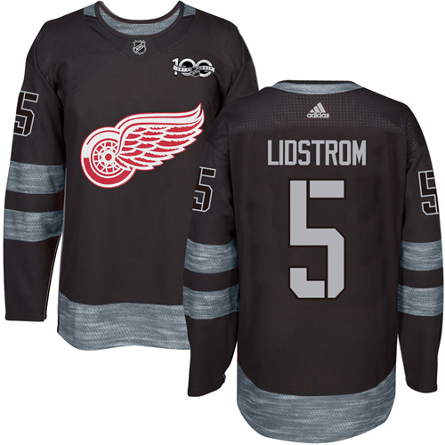 Red Wings #5 Nicklas Lidstrom Black 1917-2017 100th Anniversary Stitched NHL Jersey