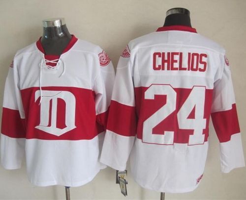 Red Wings #24 Chris Chelios White Winter Classic CCM Throwback Stitched NHL Jersey