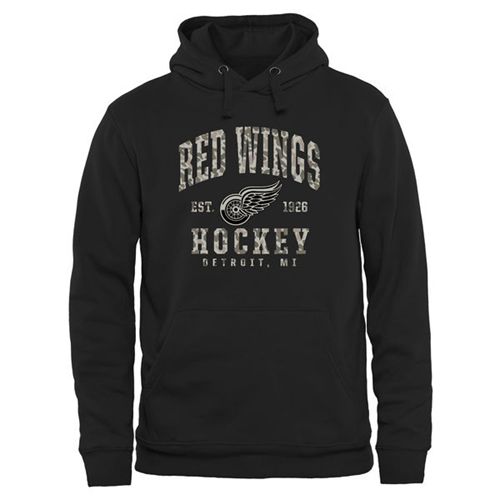 Men's Detroit Red Wings Black Camo Stack Pullover Hoodie