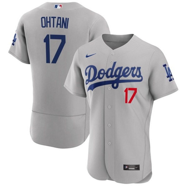 Men's Los Angeles Dodgers #17 Shohei Ohtani Gray 2023 Flex Base Stitched Baseball Jersey
