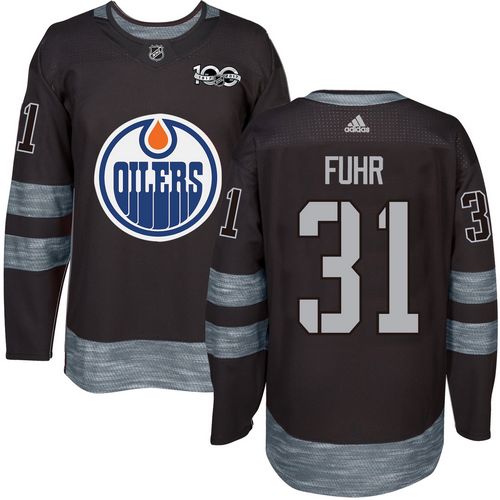 Oilers #31 Grant Fuhr Black 1917-2017 100th Anniversary Stitched NHL Jersey