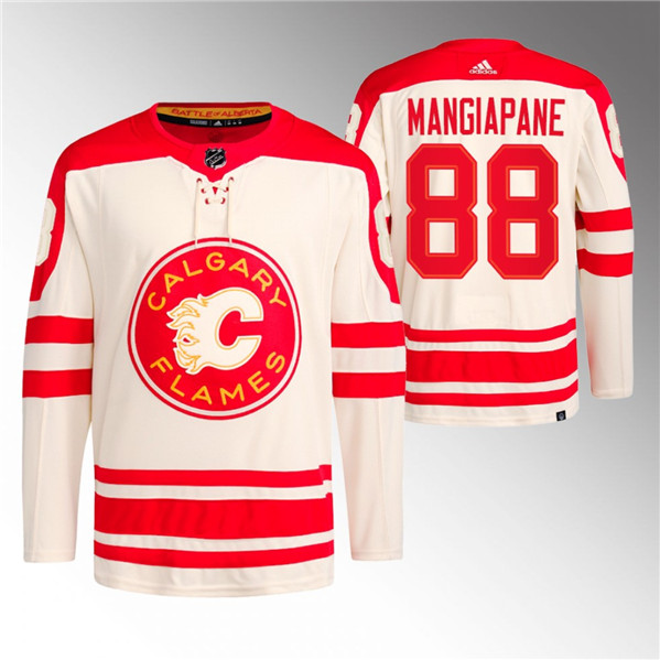Men's Calgary Flames #88 Andrew Mangiapane 2023 Cream Classic Primegreen Stitched Jersey