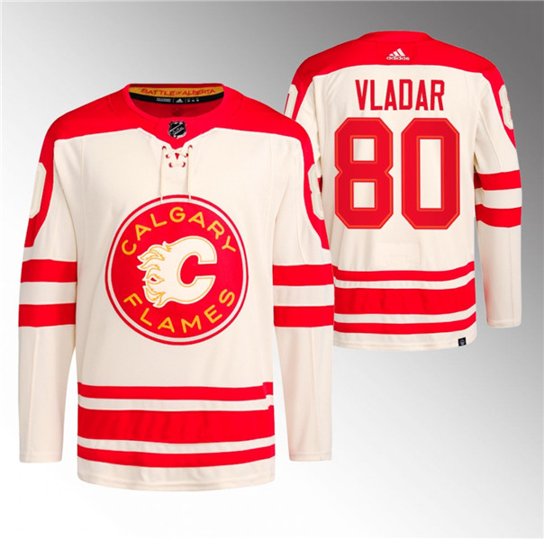 Men's Calgary Flames #80 Daniel Vladar 2023 Cream Classic Primegreen Stitched Jersey