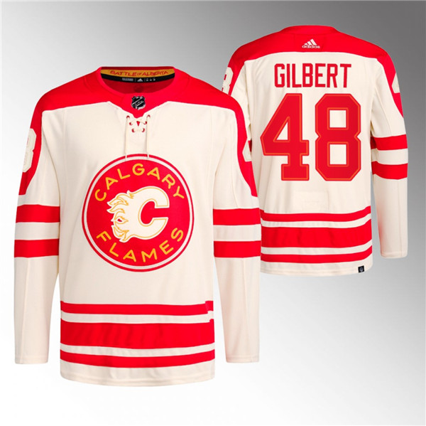 Men's Calgary Flames #48 Dennis Gilbert 2023 Cream Classic Primegreen Stitched Jersey