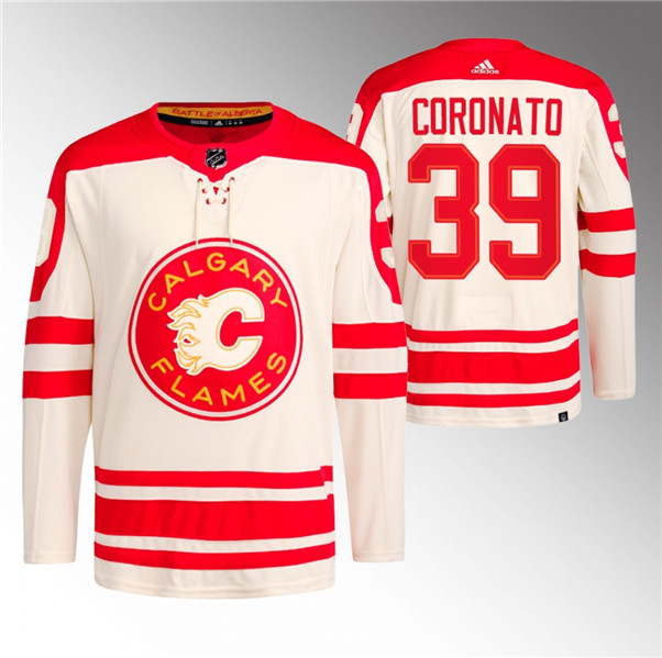Men's Calgary Flames #39 Matt Coronato 2023 Cream Classic Primegreen Stitched Jersey