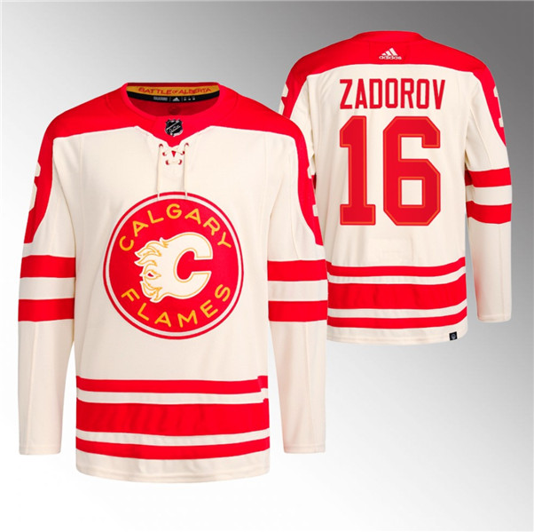 Men's Calgary Flames #16 Nikita Zadorov 2023 Cream Classic Primegreen Stitched Jersey