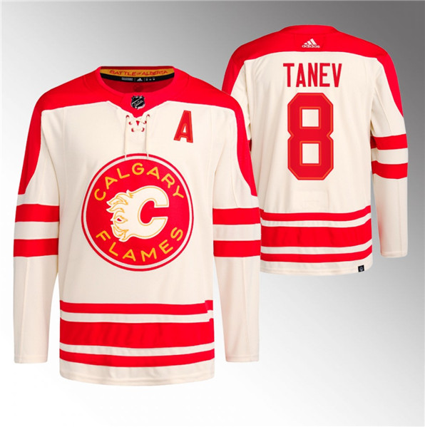 Men's Calgary Flames #8 Chris Tanev 2023 Cream Classic Primegreen Stitched Jersey