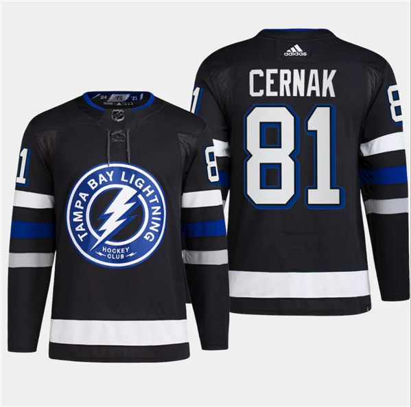 Men's Tampa Bay Lightning #81 Erik Cernak Black Alternate Premier Breakaway Stitched Jersey