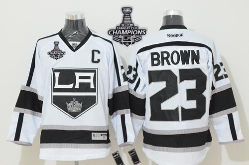 Kings #23 Dustin Brown White Road 2014 Stanley Cup Champions Stitched NHL Jersey