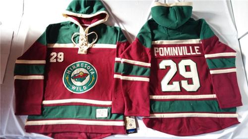 Wild #29 Jason Pominville Red Sawyer Hooded Sweatshirt Stitched NHL Jersey