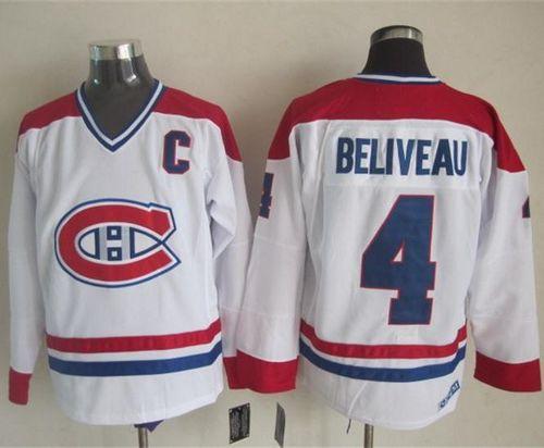 Canadiens #4 Jean Beliveau White CH-CCM Throwback Stitched NHL Jersey