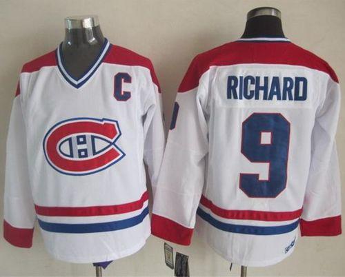 Canadiens #9 Maurice Richard White CH-CCM Throwback Stitched NHL Jersey