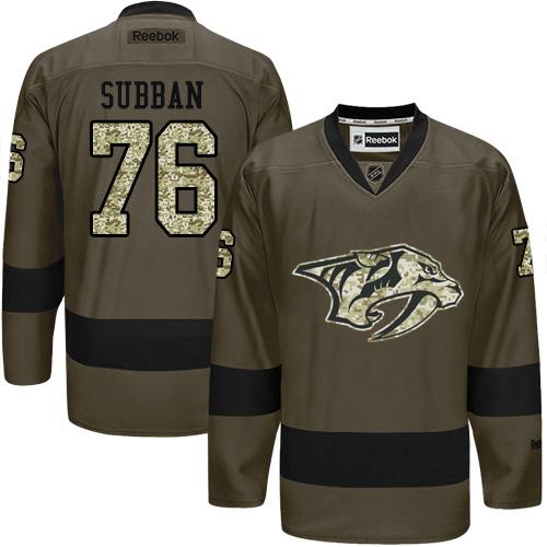 Predators #76 P.K Subban Green Salute to Service Stitched NHL Jersey