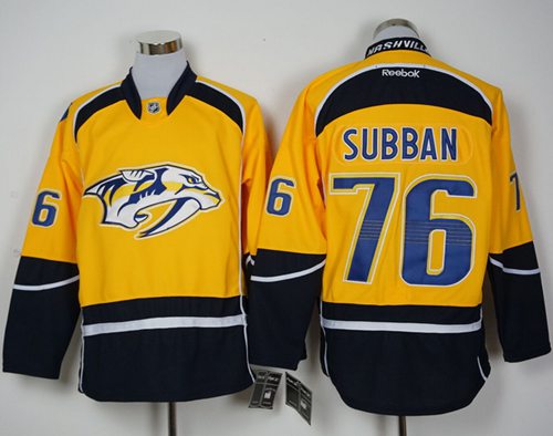 Predators #76 P.K Subban Yellow Home Stitched NHL Jersey