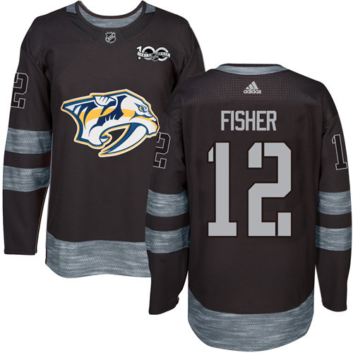 Predators #12 Mike Fisher Black 1917-2017 100th Anniversary Stitched NHL Jersey