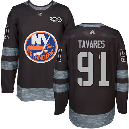 Islanders #91 John Tavares Black 1917-2017 100th Anniversary Stitched NHL Jersey