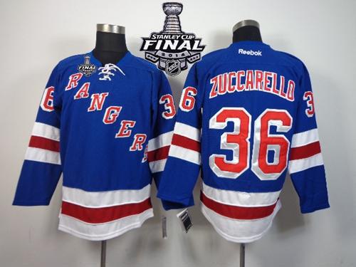 Rangers #36 Mats Zuccarello Blue Home With 2014 Stanley Cup Finals Stitched NHL Jersey
