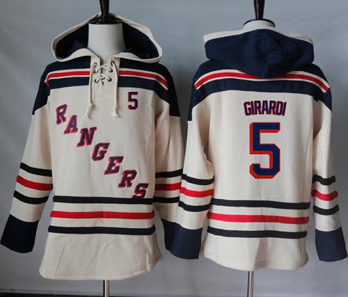Rangers #5 Dan Girardi Cream Sawyer Hooded Sweatshirt Stitched NHL Jersey