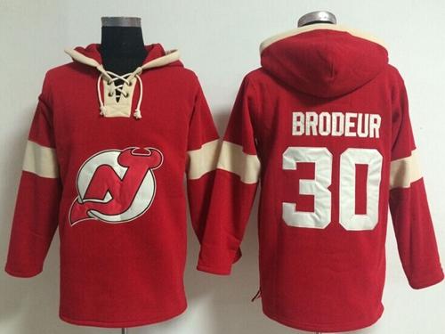 New Jersey Devils #30 Martin Brodeur Red Pullover NHL Hoodie