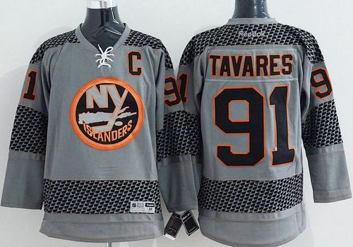 Islanders #91 John Tavares Charcoal Cross Check Fashion Stitched NHL Jersey
