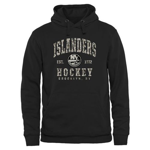 Men's New York Islanders Black Camo Stack Pullover Hoodie