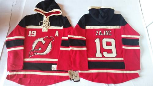 Devils #19 Travis Zajac Red Sawyer Hooded Sweatshirt Stitched NHL Jersey