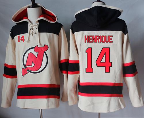 Devils #14 Adam Henrique Cream Sawyer Hooded Sweatshirt Stitched NHL Jersey