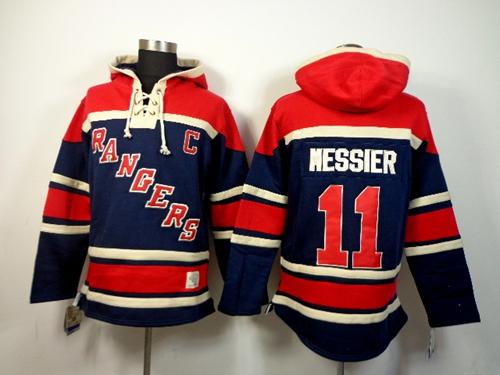 Rangers #11 Mark Messier Navy Blue Sawyer Hooded Sweatshirt Stitched NHL Jersey