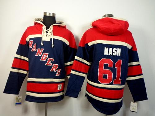Rangers #61 Rick Nash Navy Blue Sawyer Hooded Sweatshirt Stitched NHL Jersey