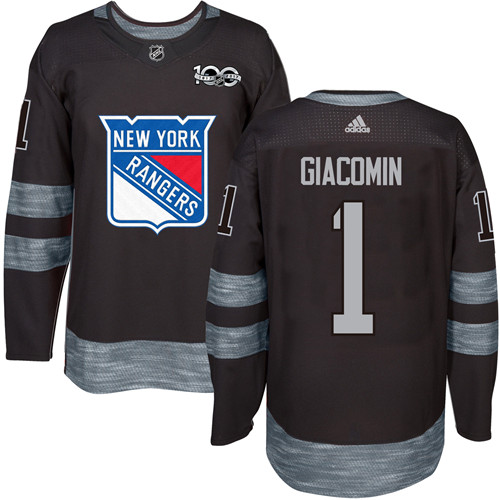 Rangers #1 Eddie Giacomin Black 1917-2017 100th Anniversary Stitched NHL Jersey