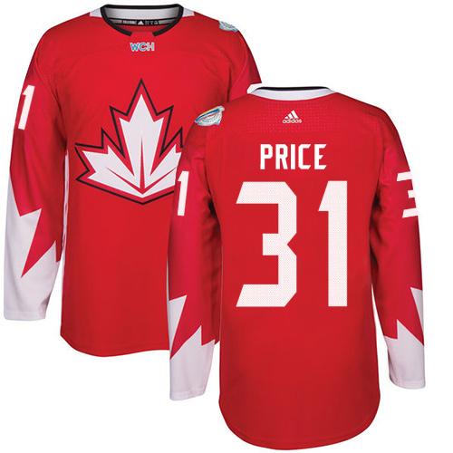 Team CA. #31 Carey Price Red 2016 World Cup Stitched NHL Jersey