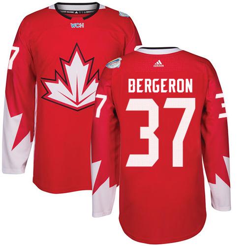 Team CA. #37 Patrice Bergeron Red 2016 World Cup Stitched NHL Jersey