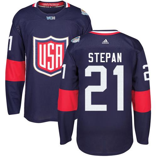 Team USA #21 Derek Stepan Navy Blue 2016 World Cup Stitched NHL Jersey