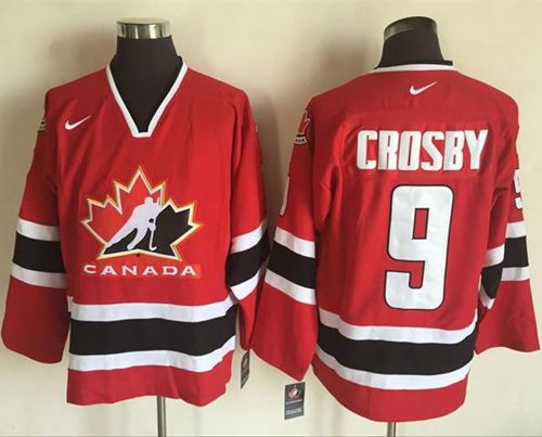Team CA. #9 Sidney Crosby Red/Black 2002 Olympic Nike Throwback Stitched NHL Jersey