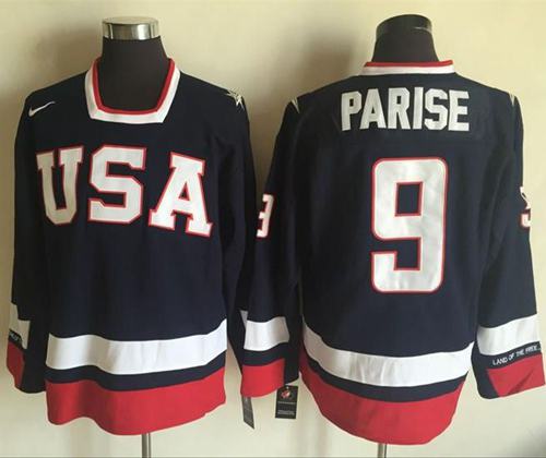 Team USA #9 Zach Parise Navy Blue 2010 Olympic 1960 Throwback Stitched NHL Jersey