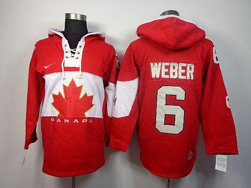 Olympic CA. #6 Shea Weber Red Sawyer Hooded Sweatshirt Stitched NHL Jersey