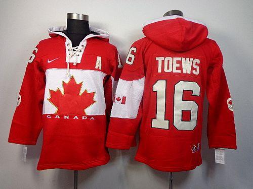 Olympic CA. #16 Jonathan Toews Red Sawyer Hooded Sweatshirt Stitched NHL Jersey